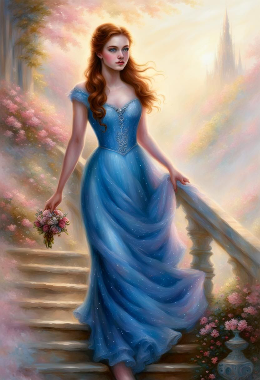 Ethereal Girl in Blue Dress, Fantasy Art Style