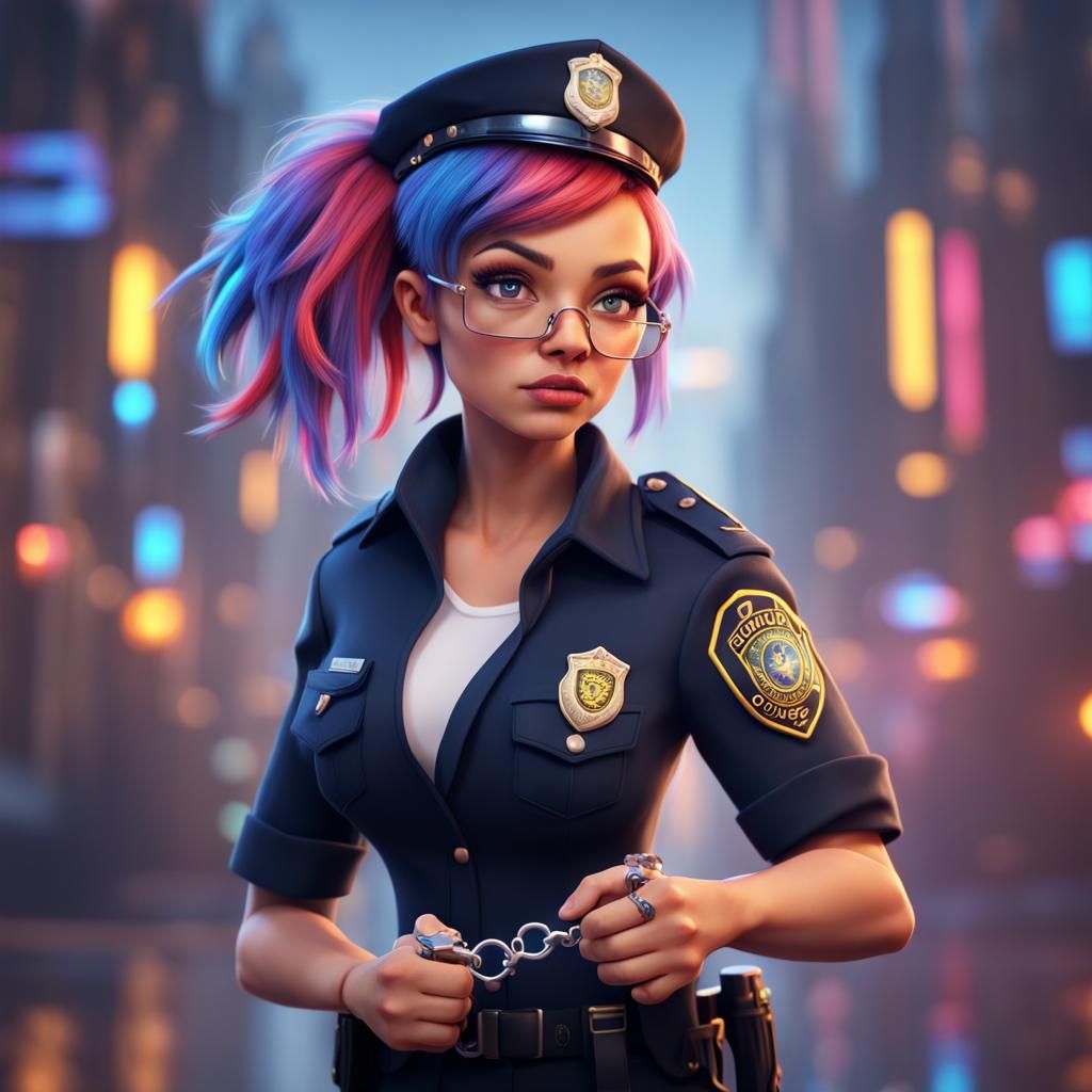 Colorful Police Woman: Fantasy Concept Art
