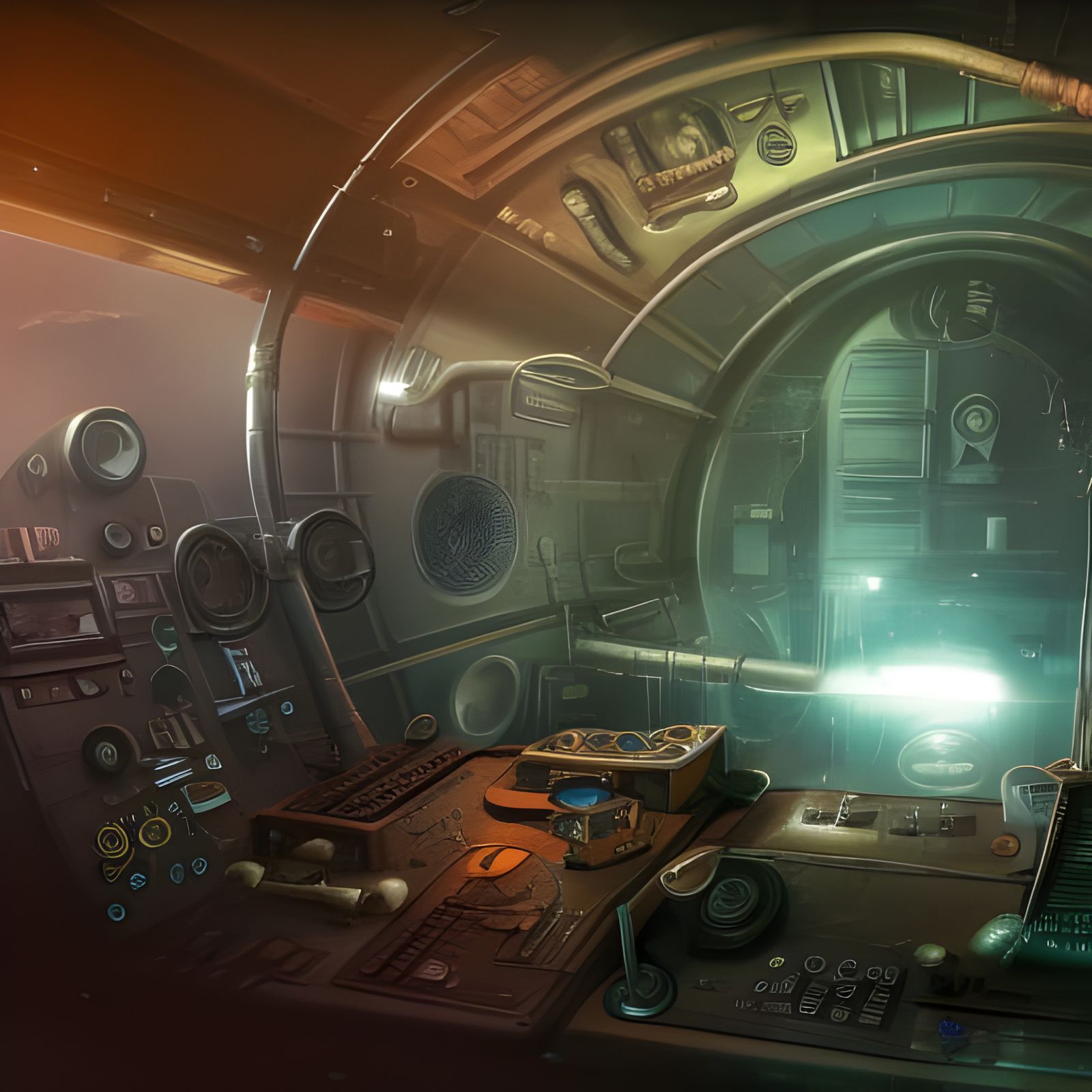 Steampunk Submarine Base Control Room in Detailed Matte Pain...