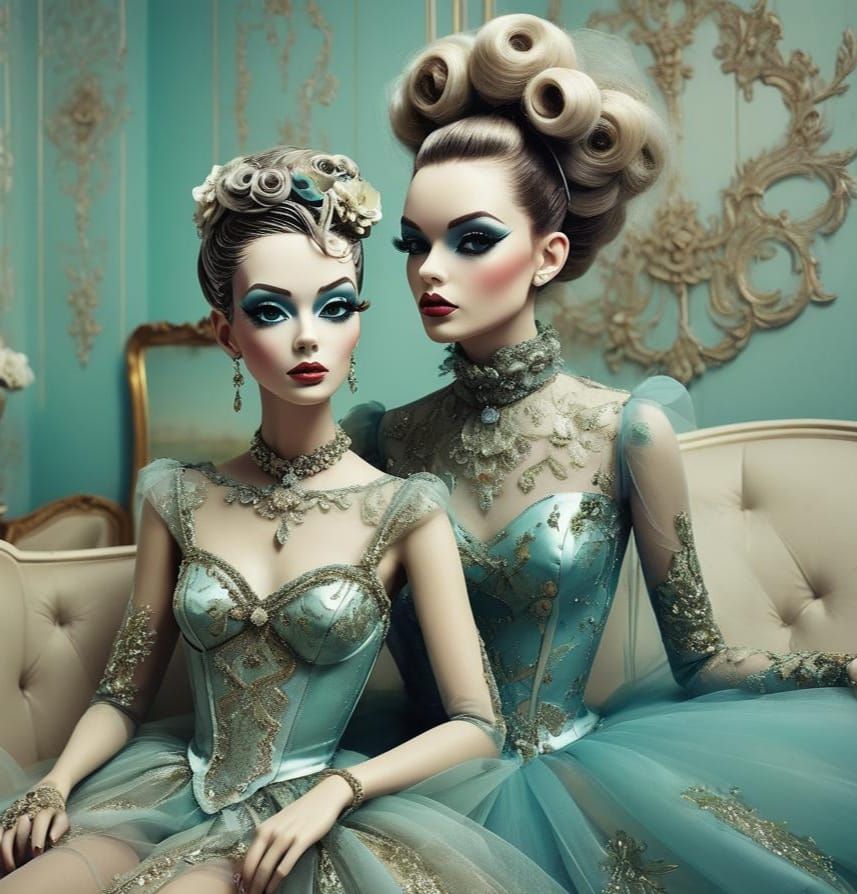 Android Dolls in a Retro Photoillustration