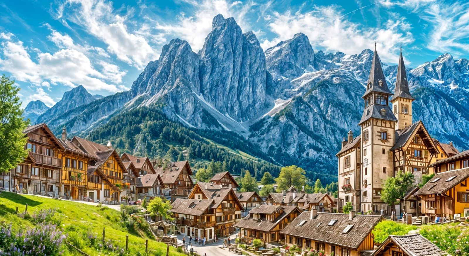 Medieval Village of Schwyz in Sunny Alps