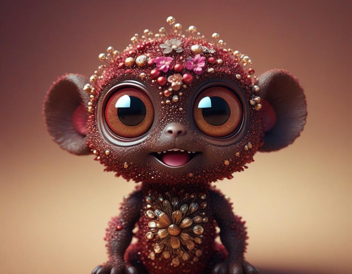 Cute Ethereal Creature with Floral Design in Glitchcore