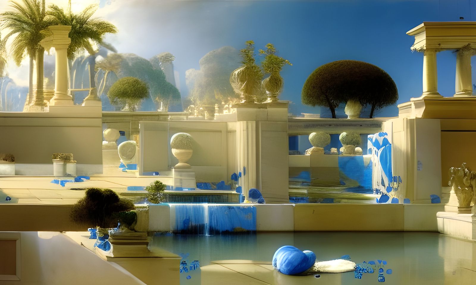 Marble Gardens Draped in Satin, Hyperrealistic Digital Art