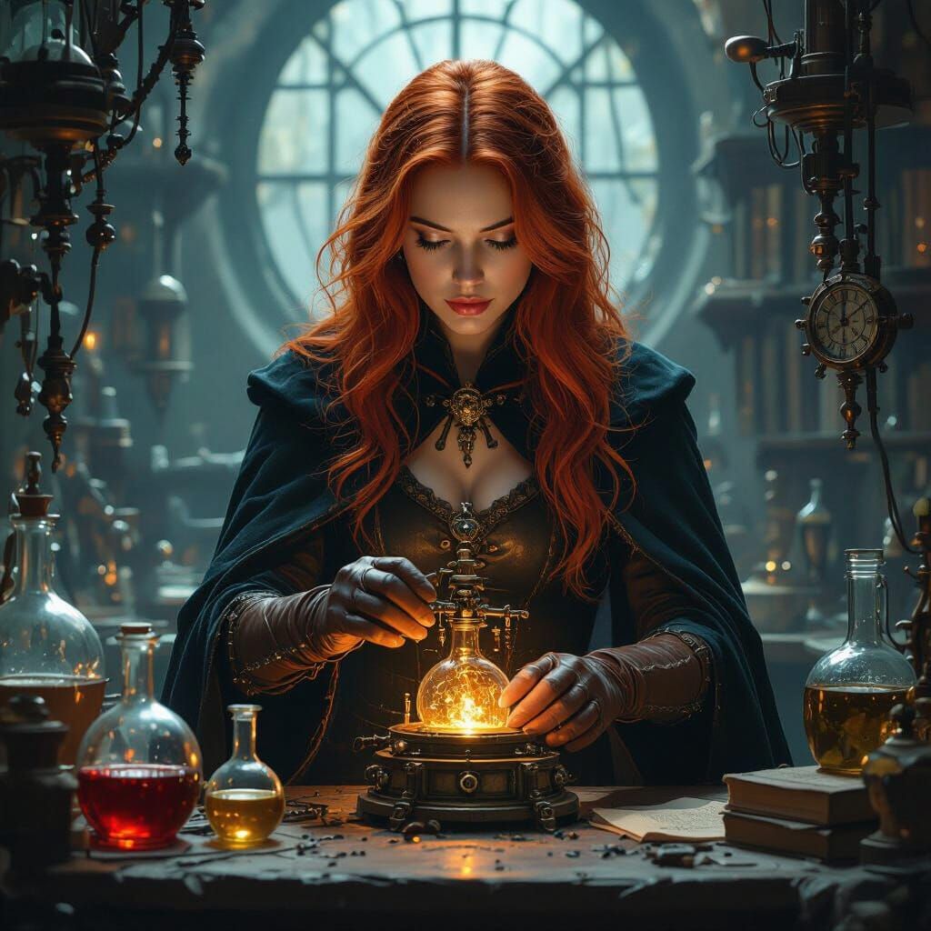 Lone Alchemist in Dim Laboratory, Painterly Style