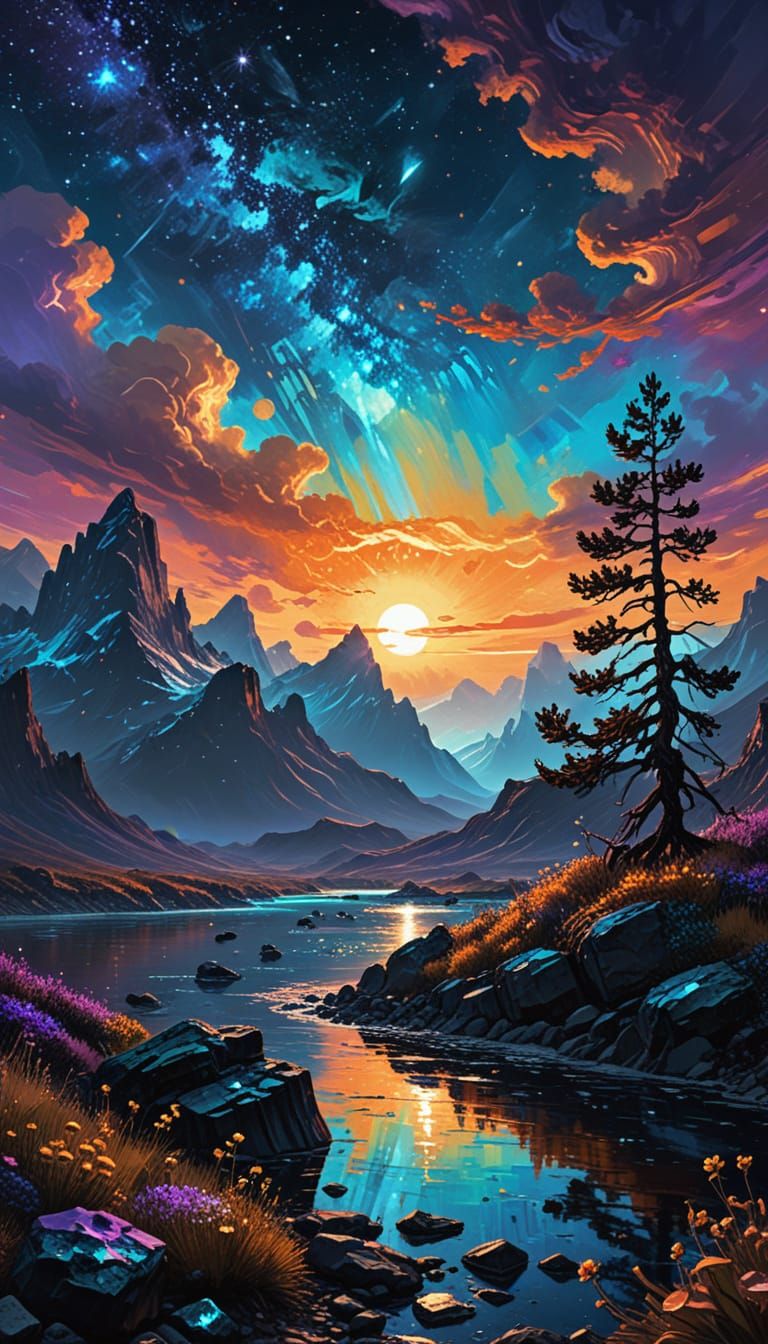 Dreamlike Exotic Landscape in Impasto Oil Painting Style