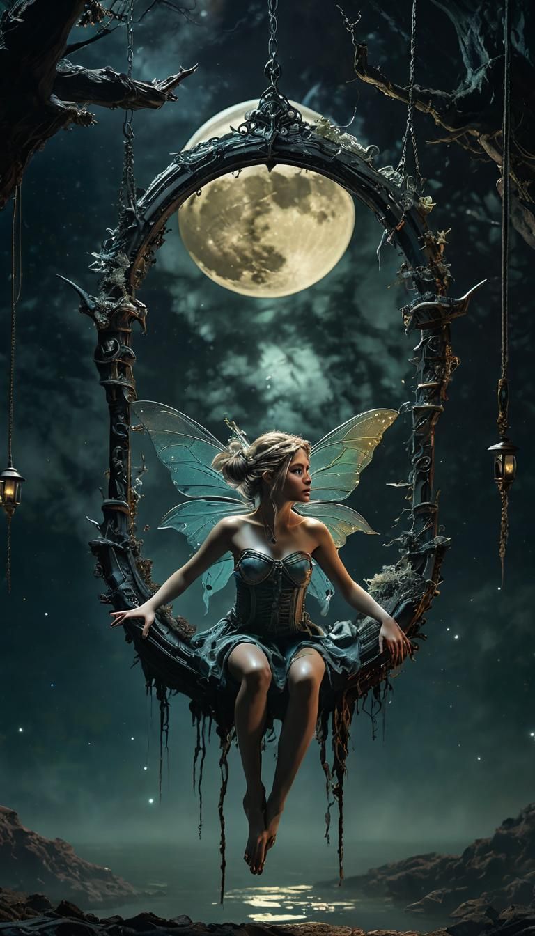 Mysterious Fairy Suspended in Dark Cosmic Realm