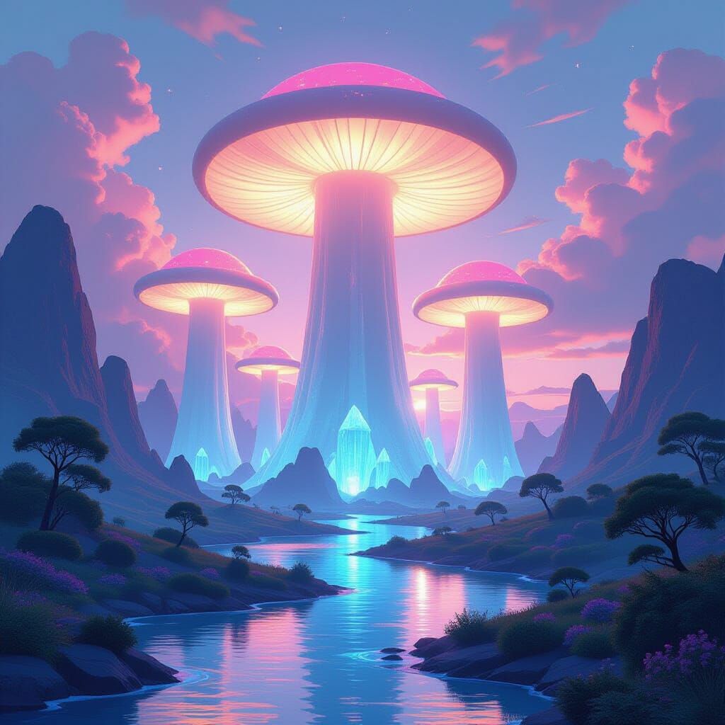Glowing Mushrooms and Crystal Rivers: Fantasy Landscape