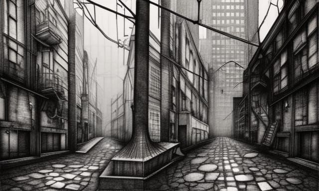 Noir Cityscape in Warped Perspective