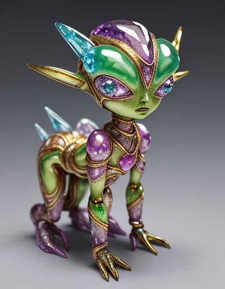 Alien Tetramorph Sculpture with Gold Veins in Fauvism Style