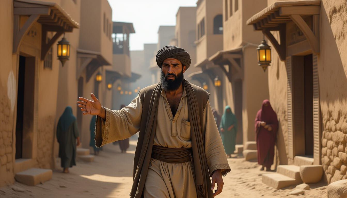 Blind Nobleman Lost in Ancient City, Digital Art