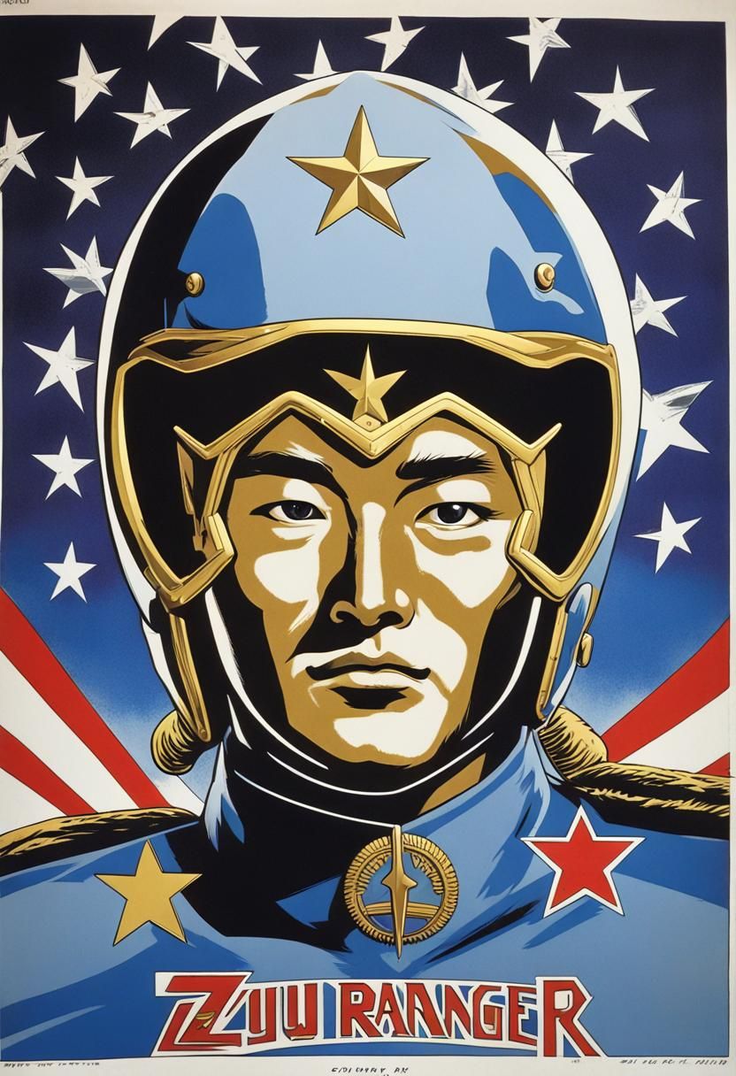Zyuranger Power Ranger Propaganda Poster in Anime Style