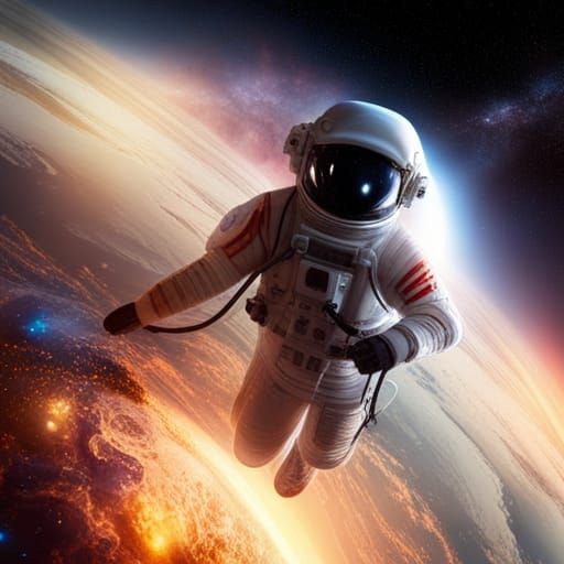 Astronaut with UFO Toy Creating Galaxy, Digital Art