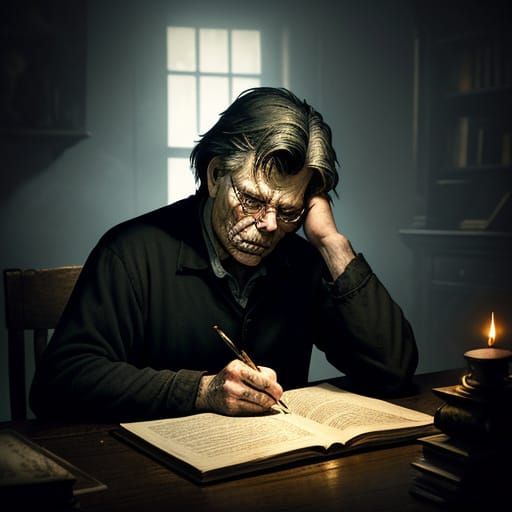 Mysterious Author Captured in Haunting Oil Painting