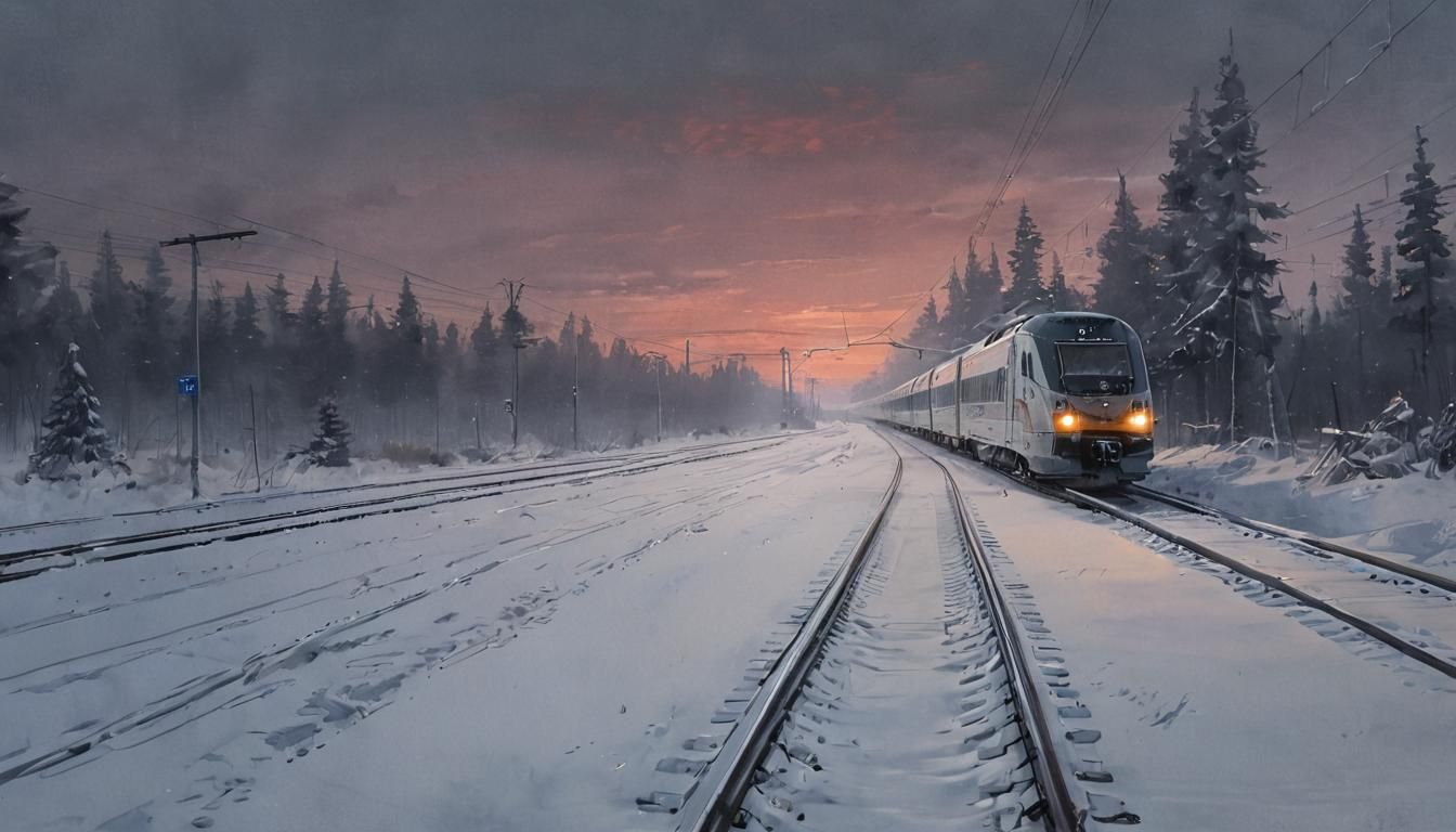 High Speed Train in Winter Landscape Watercolour