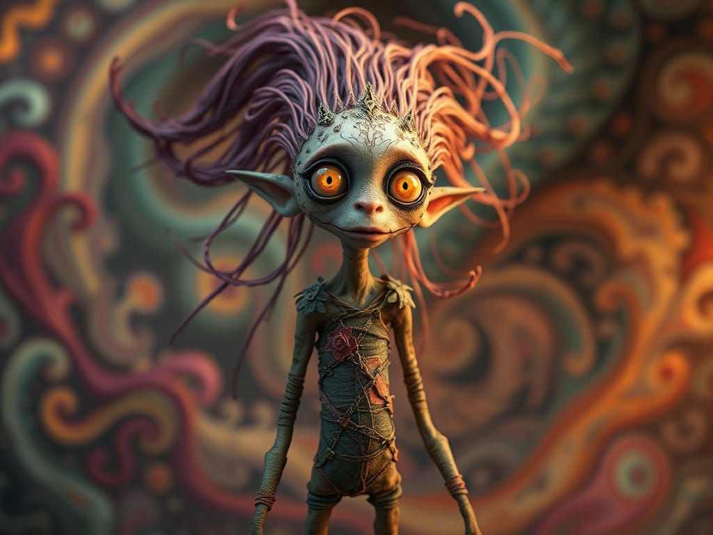 Whimsical, Elongated Creature in Vibrant, Dreamlike Setting