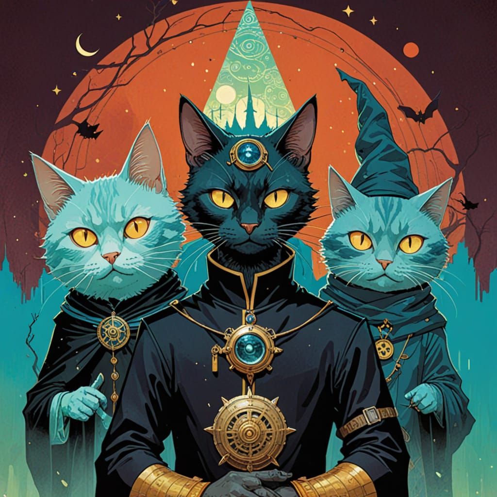 Cyberpunk Wizard and Minion in Dark Fantasy Art