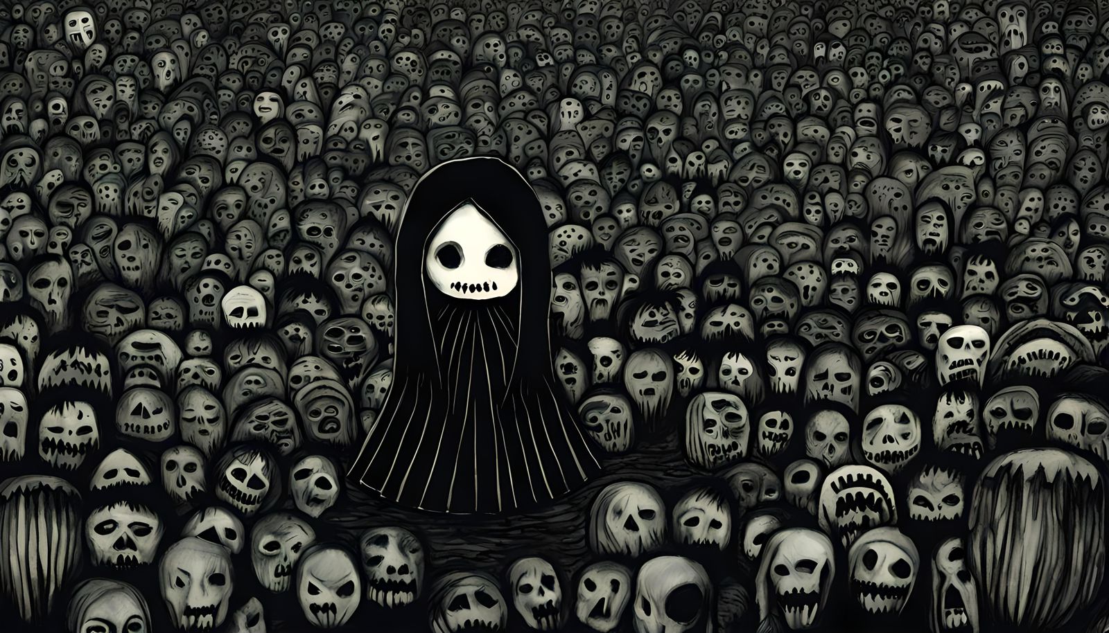 Creepy Asian Doll Girl in Charcoal Style