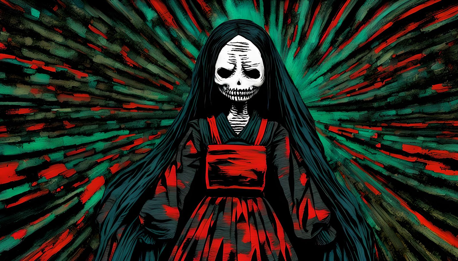 Creepy Asian Doll Girl: Charcoal Drawing