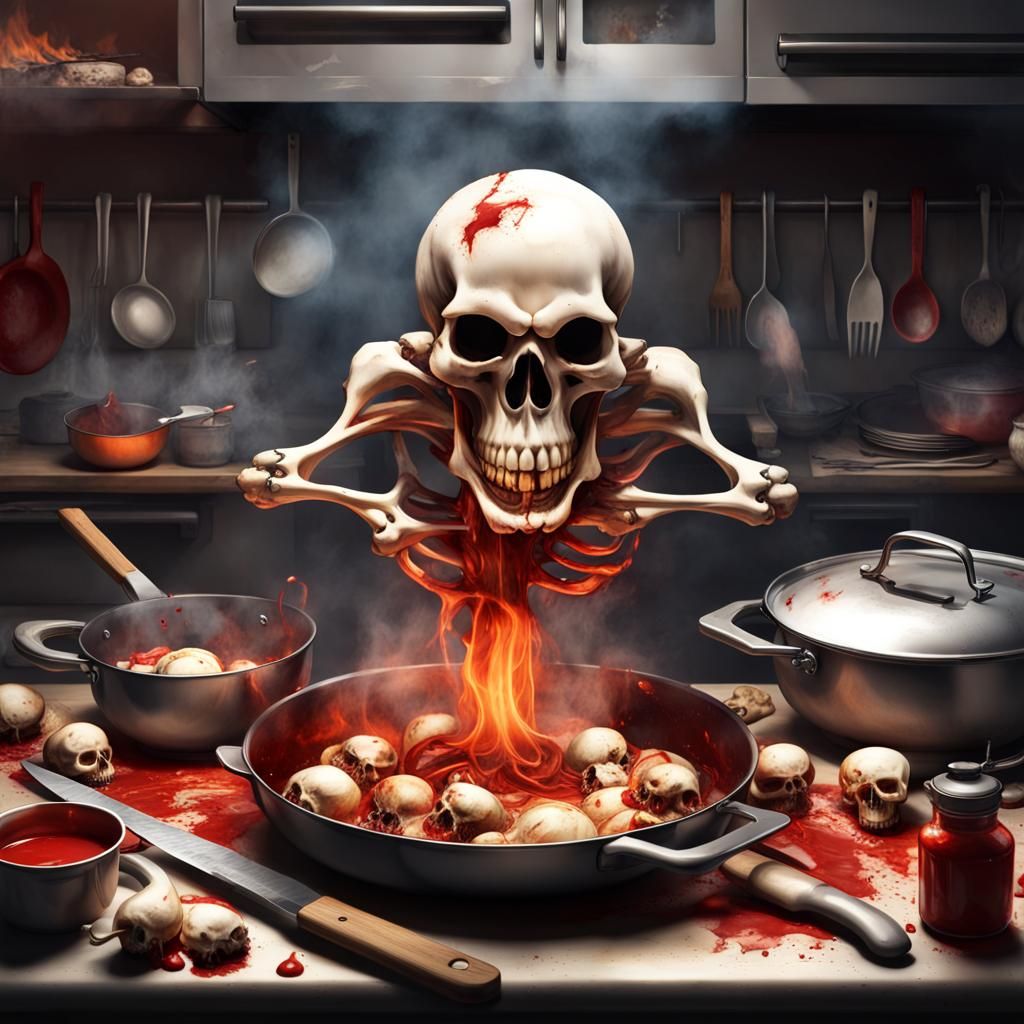 Spooky Skull Kitchen with Bone Utensils