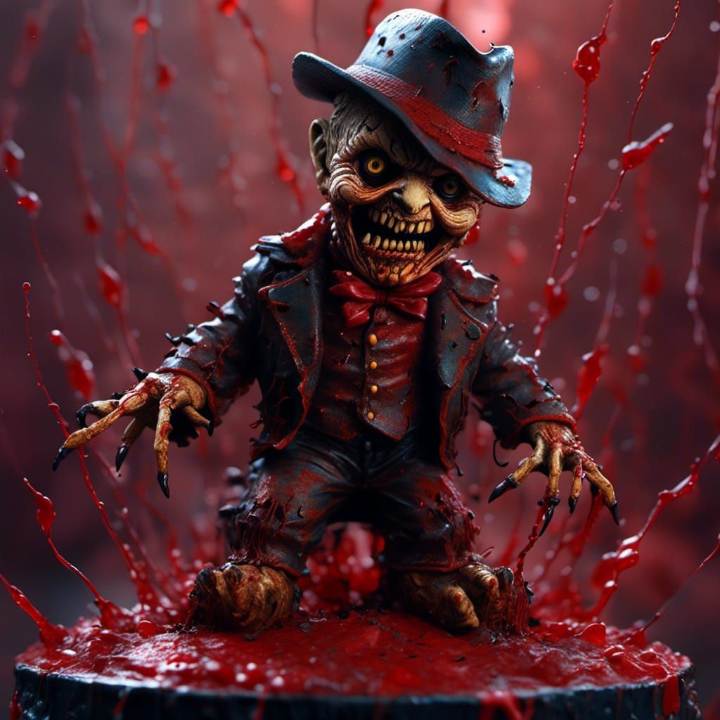 Hyperreal Baby Freddy Krueger Bobblehead on Bloody Stand