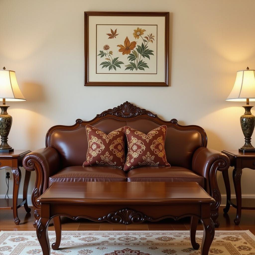 Ornate Brown Furniture with Eastern Patterns