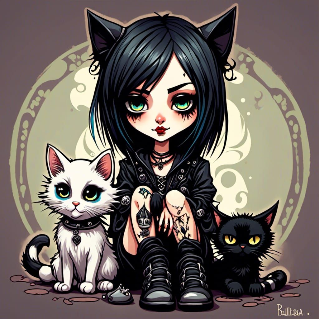 Chibi Emo Girl with Cat