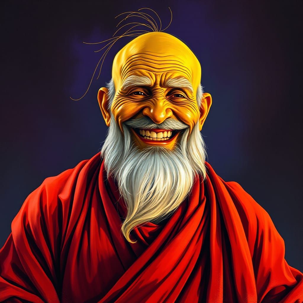 Joyful Giant: Elderly Man in Triadic Colors as Impasto Paint...