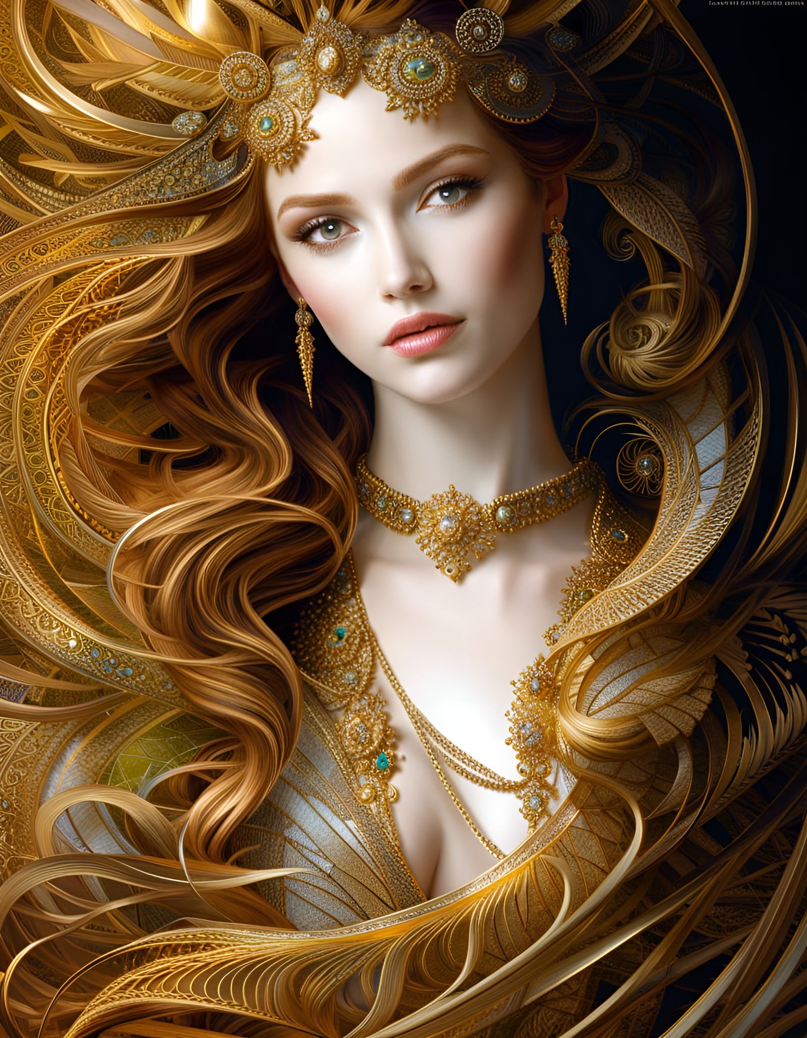 Fractal Woman Portrait in Fantasycore Style