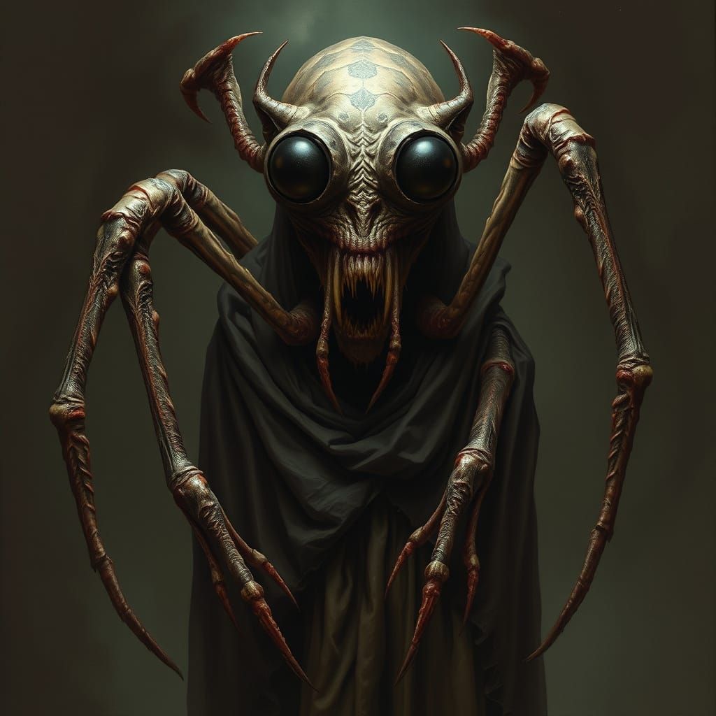 Grotesque Arachnid Witch in Dark, Gothic Style