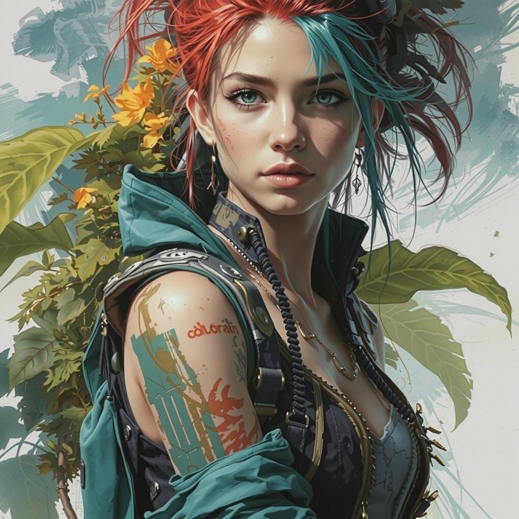 Aetherpunk Jungle Explorer in Detailed Sketch Style