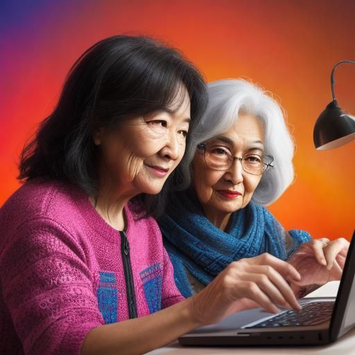 Hyperrealistic Girl and Grandmother Internet Connection