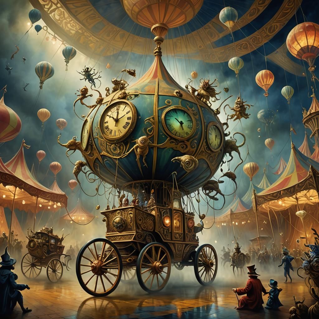 Dreamlike Circus with Glowing Creatures, Surreal Digital Art