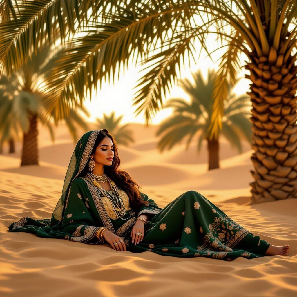 Tuareg Woman Resting in Tranquil Oasis