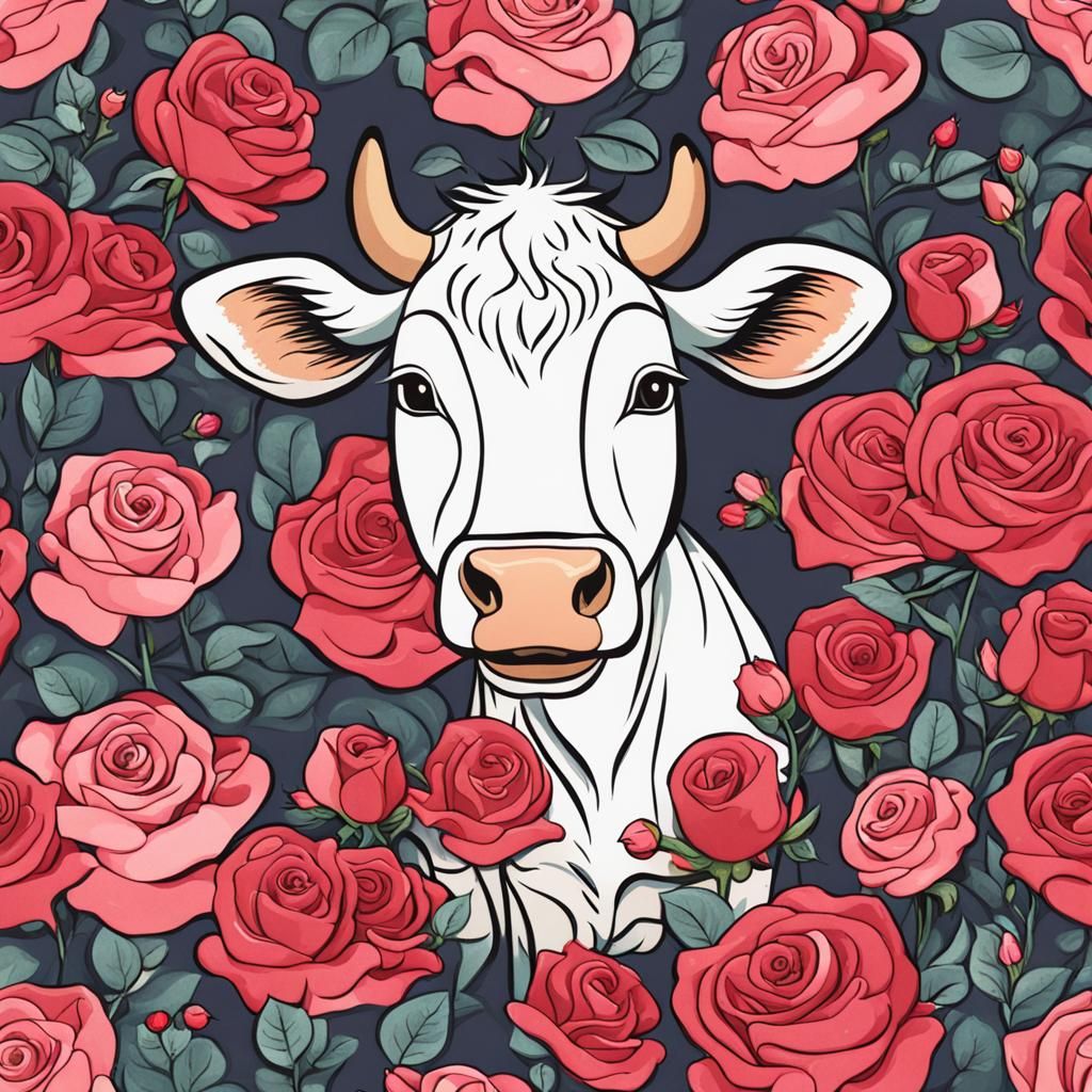 Cow Surrounded by Roses: A Whimsical Scene