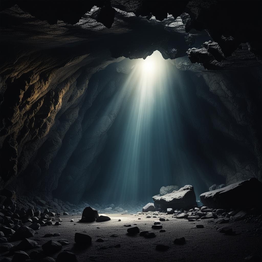 Hopeful Light Pierces Through Dark Cave