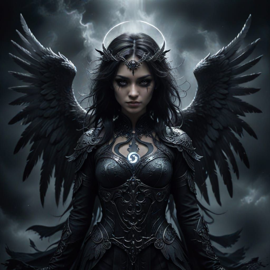 Dark Angel with Ying Yang Symbol in Gothic Style