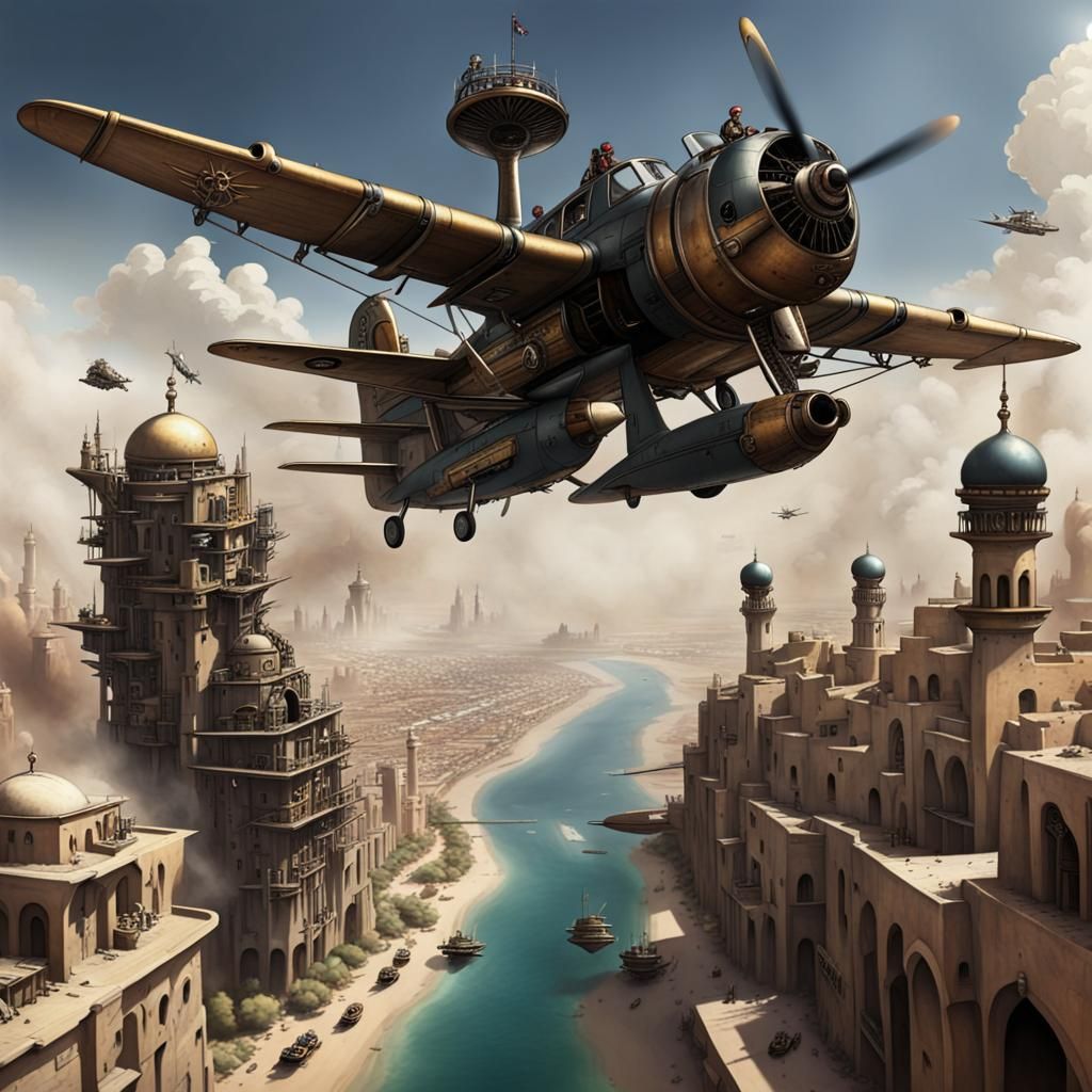 Dieselpunk Air Pirates Over Arabian City