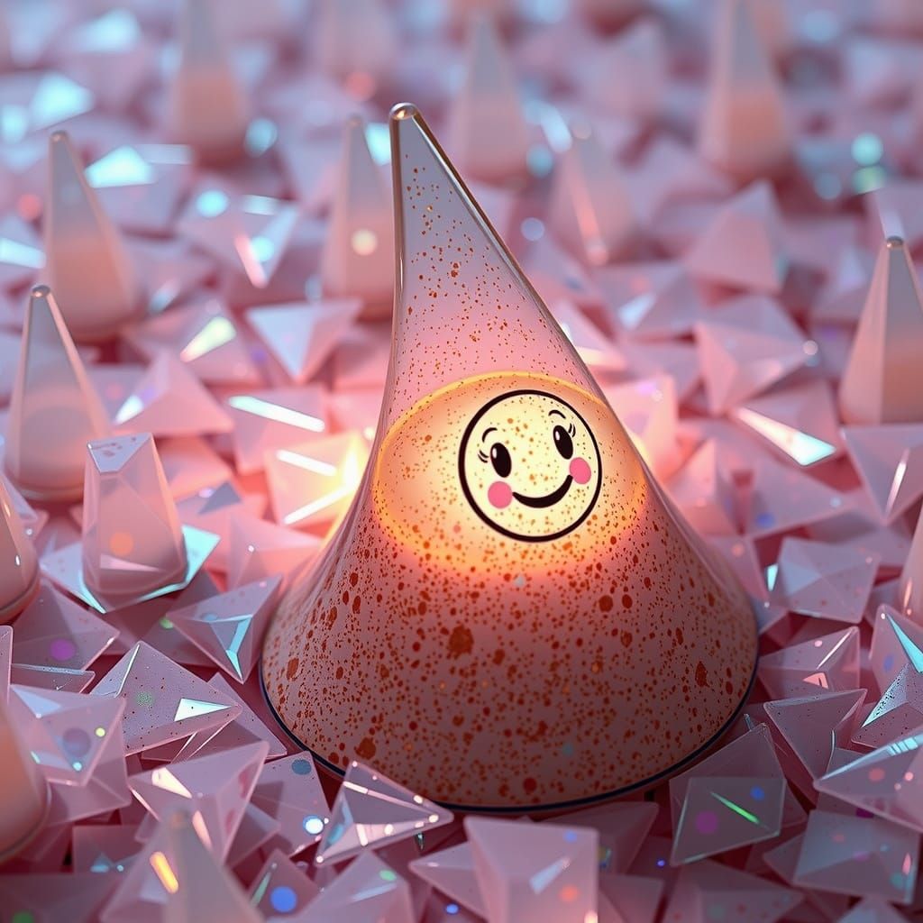 Melting Glass Cone in Surreal Geometric Landscape