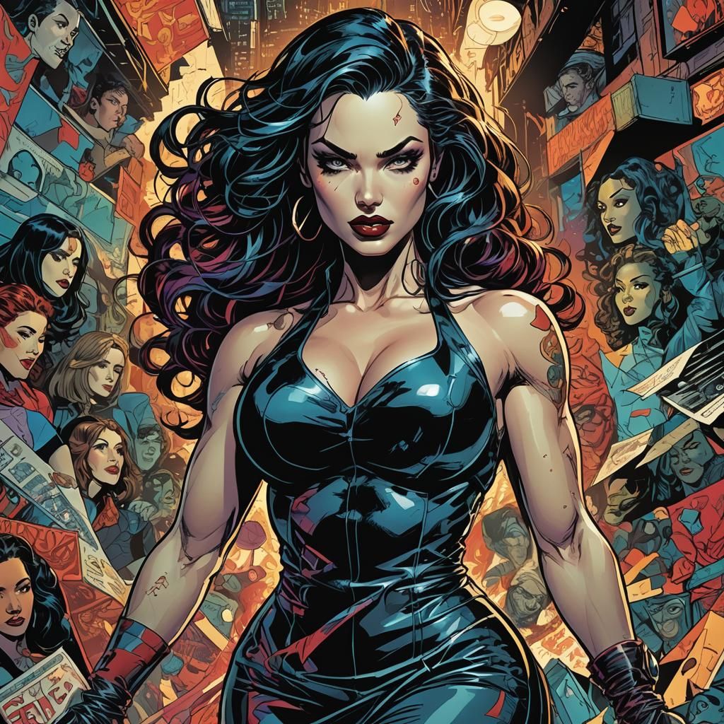 Seductive Woman Posing in Comic Book Art Style