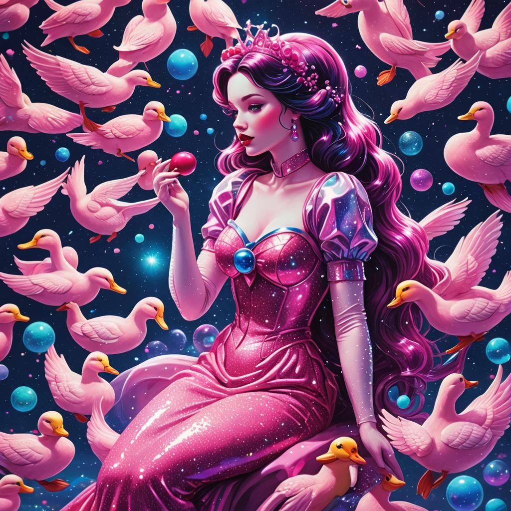 Snow White Space Mermaid in Synthwave Neon Style