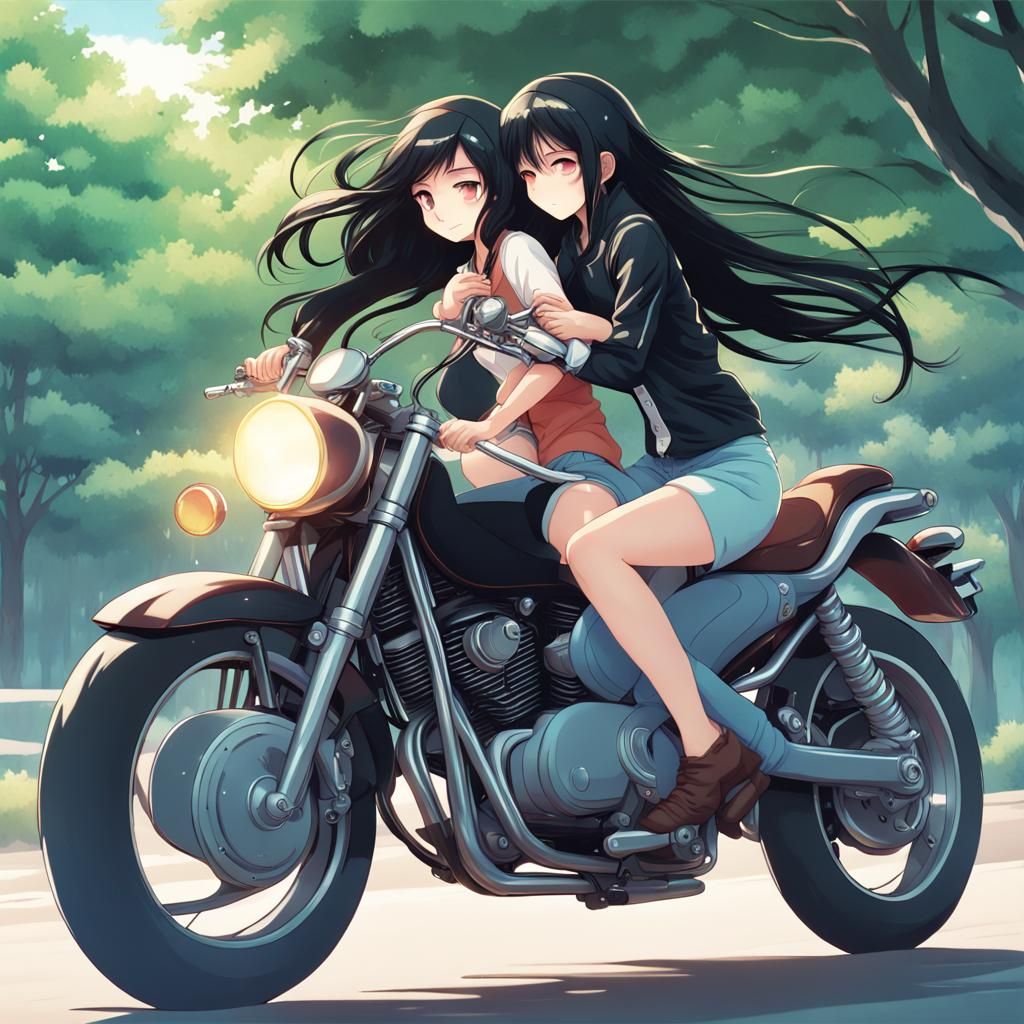 Anime Style Girl on Motorcycle with Driver