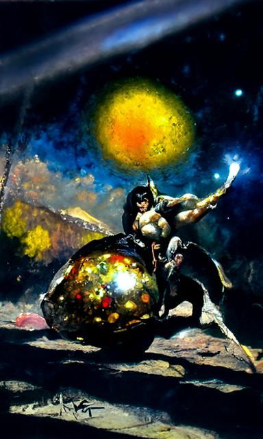 Diamond Facets Reflecting Starry Sky, Fantasy Oil Painting