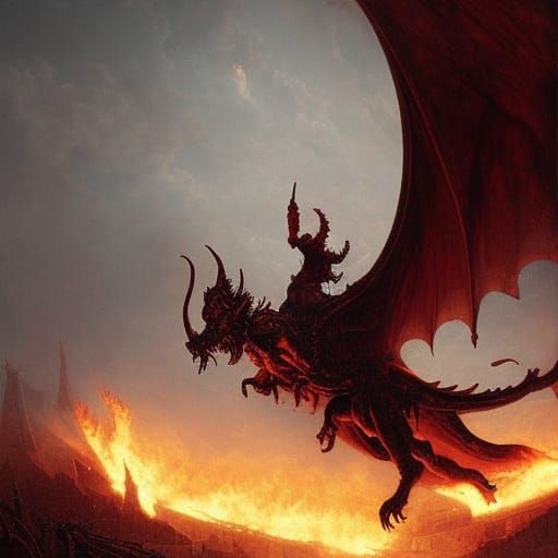 Devil Rides Dragon Over Wasteland, Dark Fantasy Art