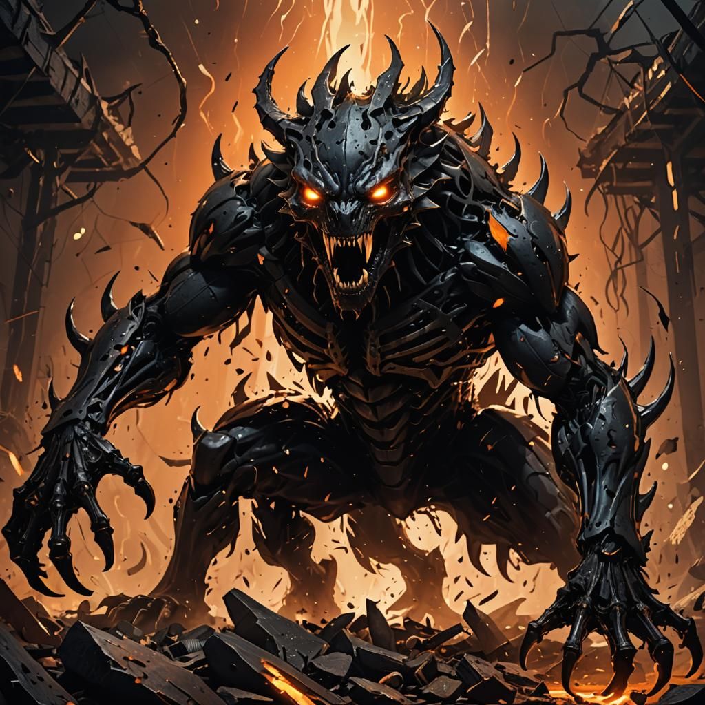 Eerie Black Creature Emerges in Dark Fantasy Style