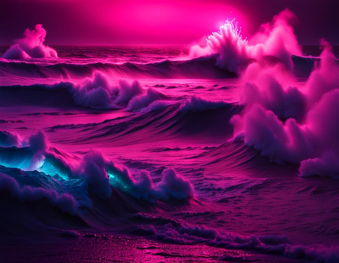 Giant Waves and Neon Lights Seascape