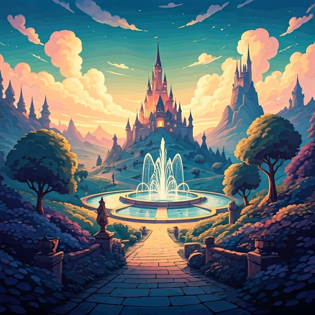 Disney-Inspired Whimsical Kingdom at Dusk