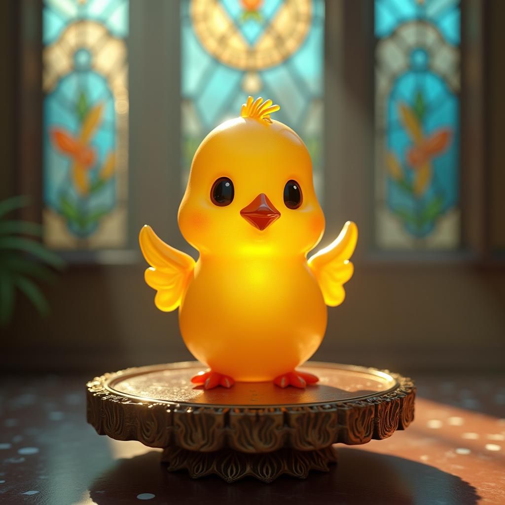 Radiant Yellow Glass Chick Figurine in Ethereal Light