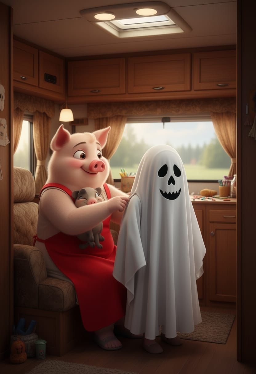 Mama Pig Helps Cleo Dress as Ghost in RV