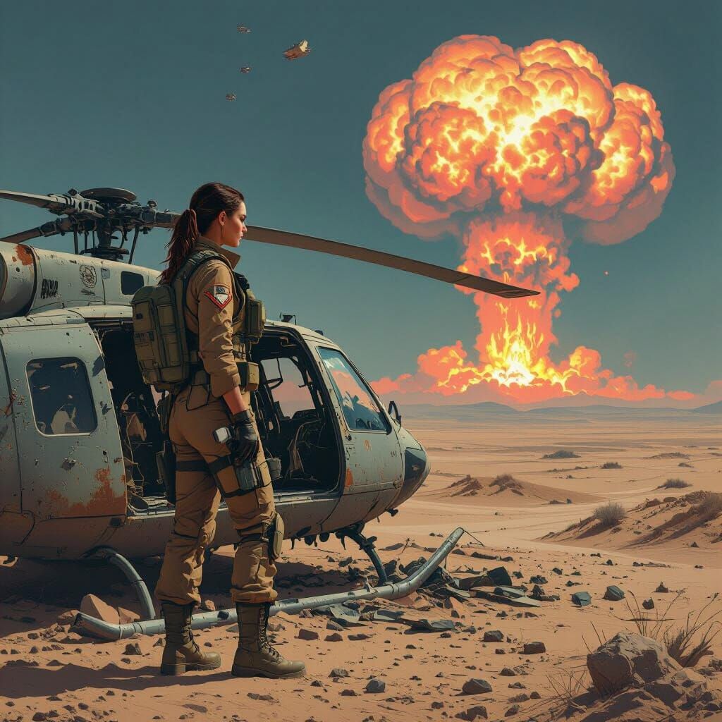 Dystopian Soldier in Desert Wasteland