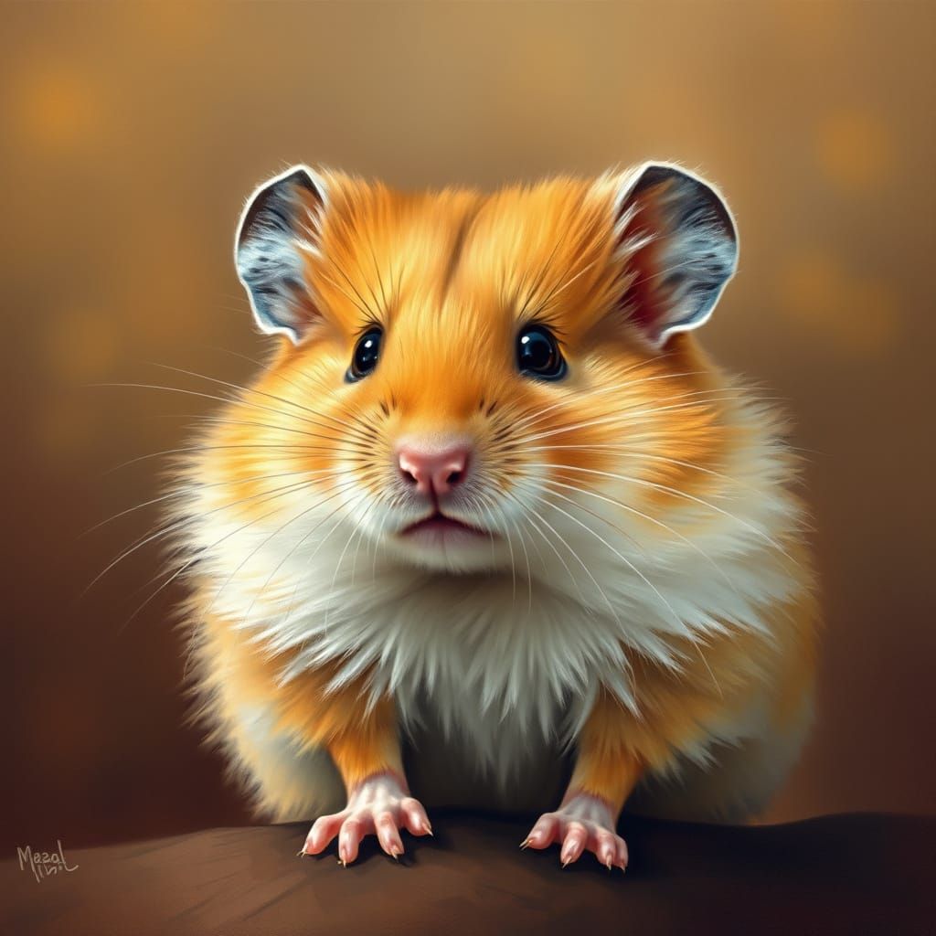 Fluffy Golden Hamster Oil Painting Portrait